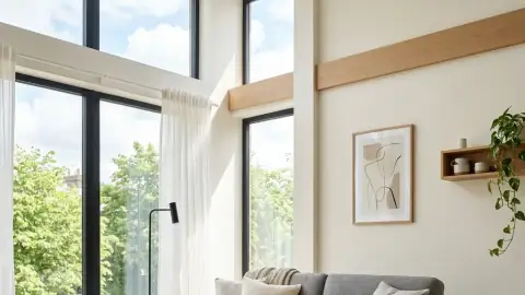 Sofá cama moderno de apertura italiana en un salón luminoso