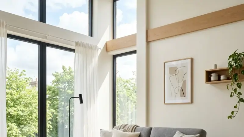 Sofá cama moderno de apertura italiana en un salón luminoso