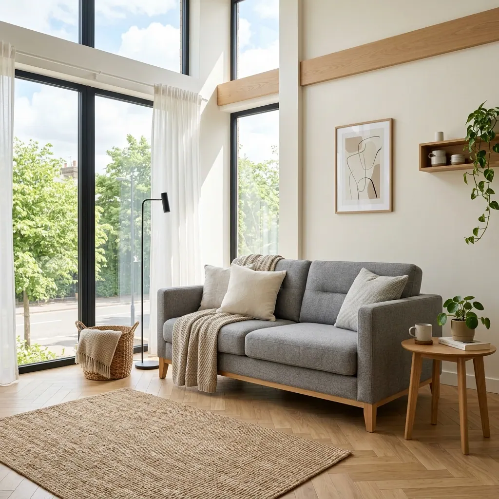 Sofá cama moderno de apertura italiana en un salón luminoso